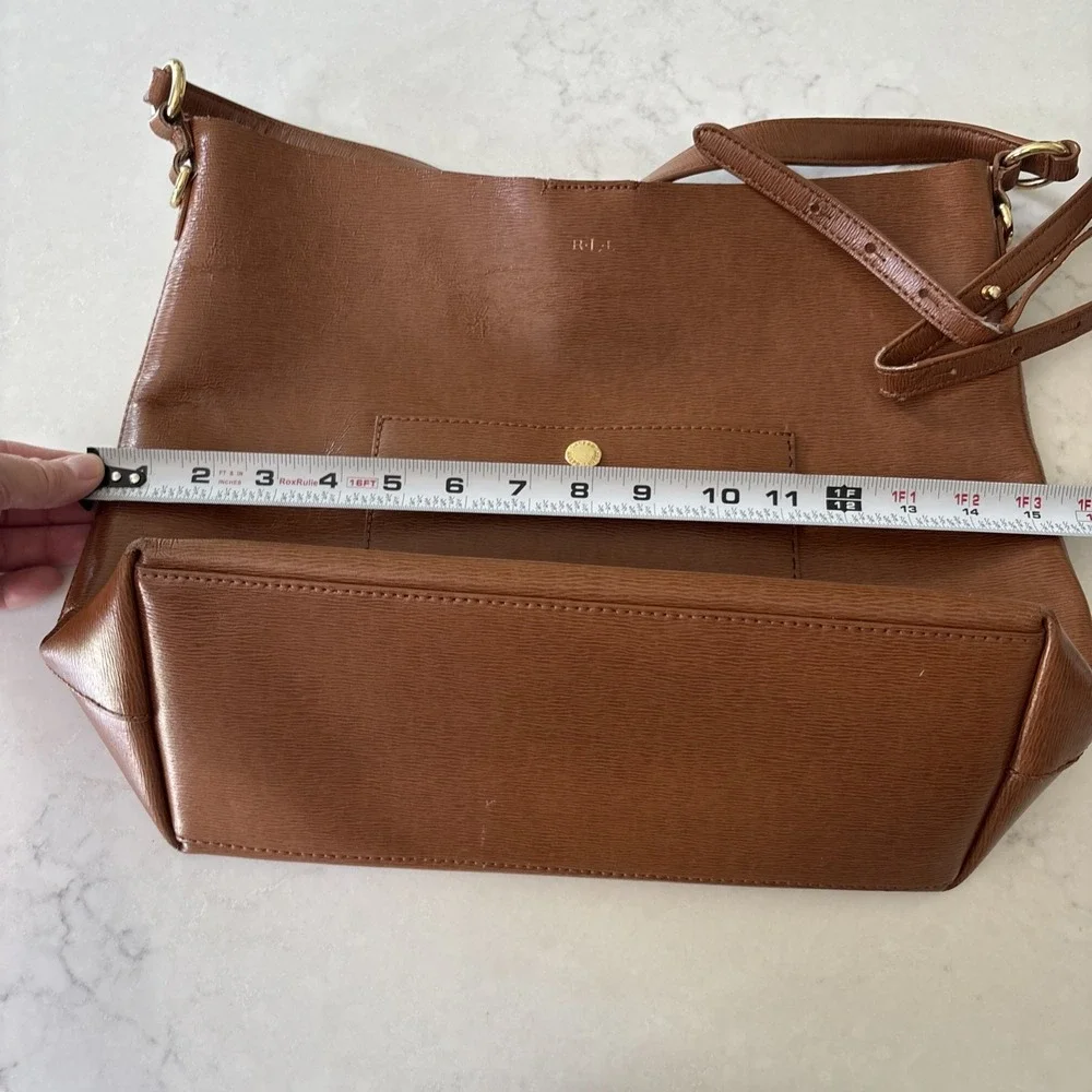 Lauren Ralph Lauren Newbury Pocket Hobo Handbag Satchel Brown Leather RLL